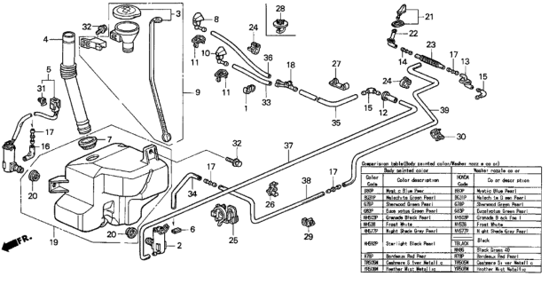 1997 Honda Accord Grommet, Washer Tank Diagram for 76809SE0003