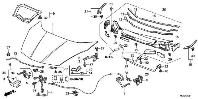 2013 Honda Fit Clip, Hood Seal Rubber Diagram for 91520SCC003