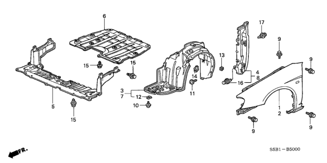 2004 Honda Civic Fender, Left Front (Inner) Diagram for 74151S5AJ00