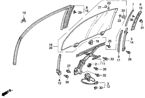 1993 Honda Prelude  Glass Assy., R. FR. Door (Green) Diagram for 73300SS0A00