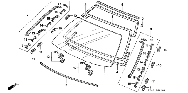 1995 Honda Accord Clip, FR. Side Molding (E) Diagram for 91562SV4003