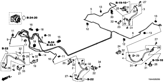 2016 Honda Civic  Clip, Brake Pipe Diagram for 46393TBAA11