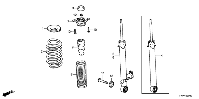 2018 Honda Accord Hybrid Rubber, Rear Shock Absorber Mounting Diagram for 52670TVAA02