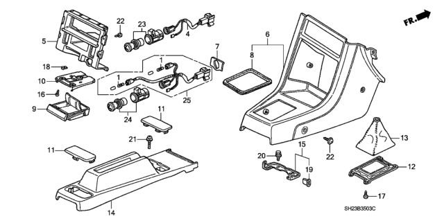 1990 Honda CRX Bracket, FR. Console Diagram for 83454SH2960