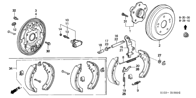 1999 Honda CR-V  Drum, Rear Brake Diagram for 42610S70000