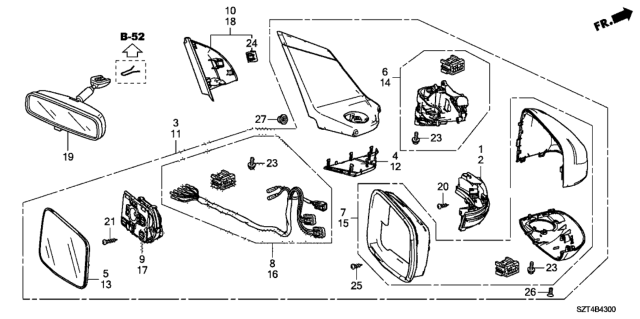 2011 Honda CR-Z  Mirror Assembly, Passenger Side Door (Horizon Turquoise Pearl) (Coo) (R .C.) Diagram for 76200SZT306ZA