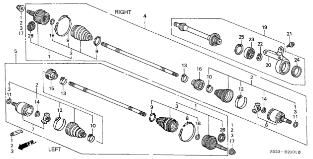 2000 Honda Civic Cv Joint Set, Outboard Diagram for 44014S04N01