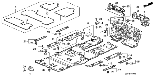 2004 Honda Pilot  Stopper, Footrest Diagram for 74255S0XA00