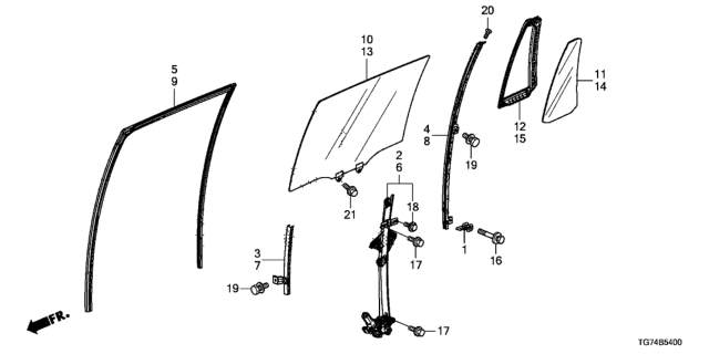 2021 Honda Pilot GLASS ASSY., R. RR. DOOR (PRIVACY)(PGW) Diagram for 73400TG7A30