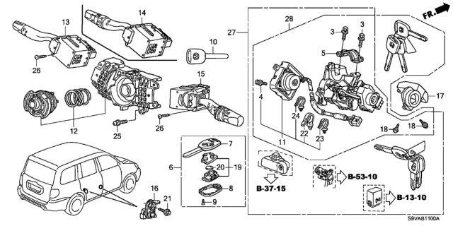2008 Honda Pilot Cylinder Set, Key (Green) Diagram for 06350S9V309ZA
