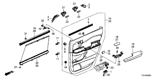 2018 Honda Pilot  Weatherstrip, L. RR. Door (Inner) Diagram for 72875TG7A01