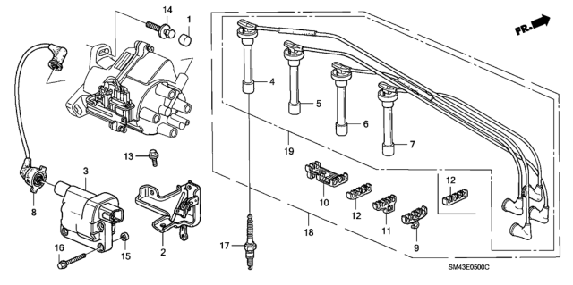 1992 Honda Accord  Clamp B, Ignition Wire Diagram for 32766PM3000