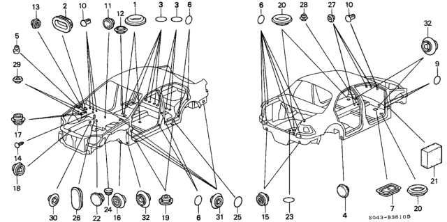 1997 Honda Civic  Plug, Hole (20MM) Diagram for 91603S04003