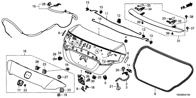 2017 Honda Civic  Trunk Lid Comp Diagram for 68500TBGA00ZZ