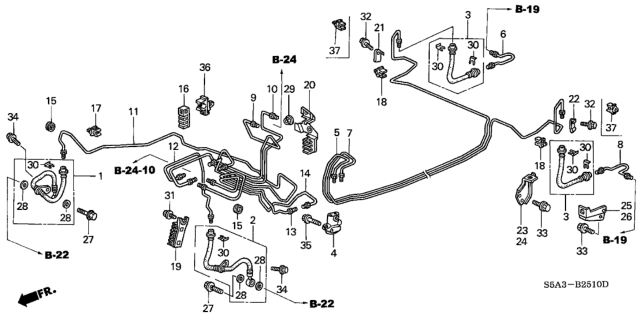 2001 Honda Civic Hose Set, Left Front Brake Diagram for 01465S5AA02