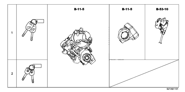 2014 Honda CR-Z  Cylinder Set, Key Diagram for 06350SZTA02
