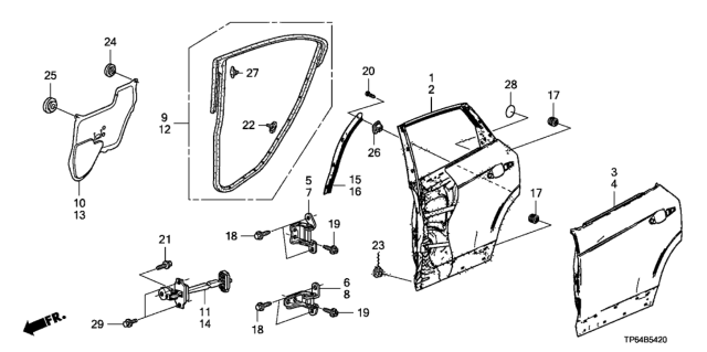 2011 Honda Crosstour  Weatherstrip, L. RR. Door Diagram for 72850TP6A01