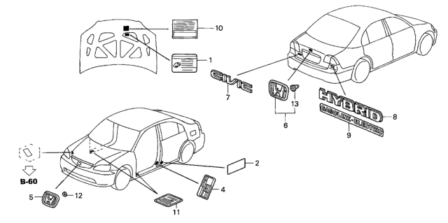 2005 Honda Civic  Label, Warning (SRS) Diagram for 77871SZ3A60