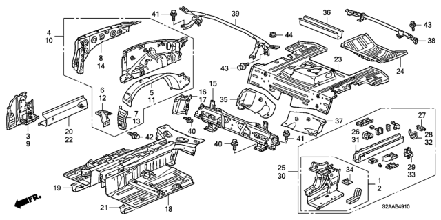 2009 Honda S2000  Crossmember, RR. Floor Diagram for 65751S2AA00ZZ