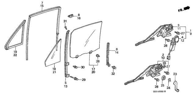 1989 Honda Accord  Glass Assy., R. RR. Door (Green) Diagram for 73400SE5A00