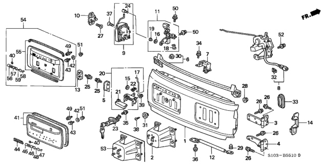 2000 Honda CR-V Clip, License Garnish Diagram for 90501SL9003
