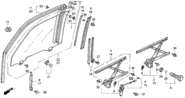 1991 Honda Accord Guide, R. Door Center Sash Diagram for 72232SM2023