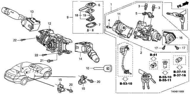 2009 Honda Accord Lock Assy., Steering Diagram for 06351TA0A11