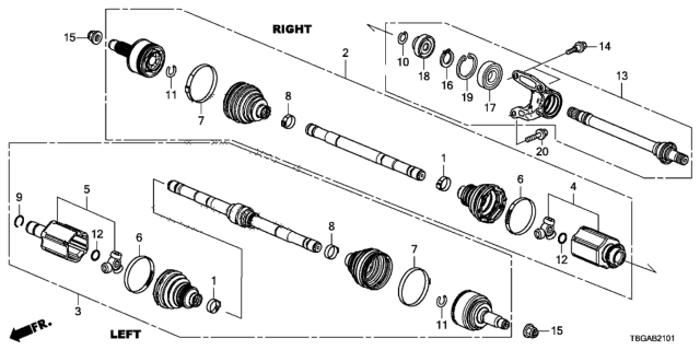 2020 Honda Civic Joint Complete, Inboar Diagram for 44310TBAA01