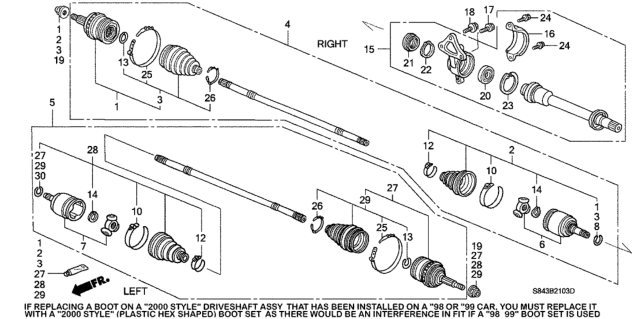 1999 Honda Accord  Driveshaft Assembly, Driver Side Diagram for 44306S4LA53