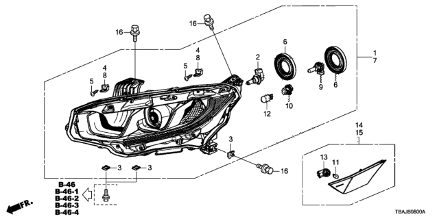 2018 Honda Civic Headlight Assembly, Driver Side Diagram for 33150TEGA01
