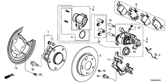 2017 Honda Civic  Pad Set, Rear Diagram for 43022TBAA02