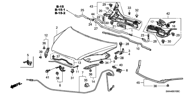 2008 Honda CR-V  Clip, FR. Cowl Diagram for 91501SEA003