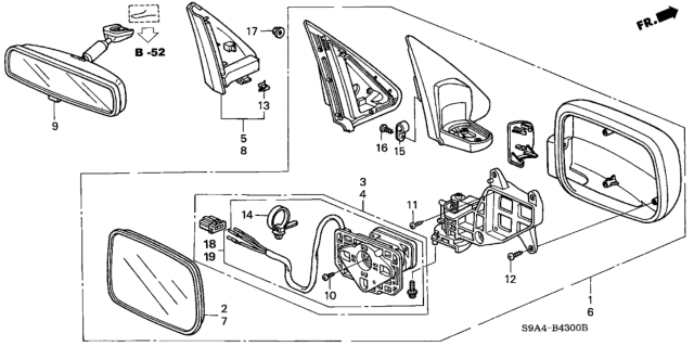 2004 Honda CR-V Mirror Assembly, Passenger Side Door (Taffeta White) (R.C.) Diagram for 76200SCAA11ZD