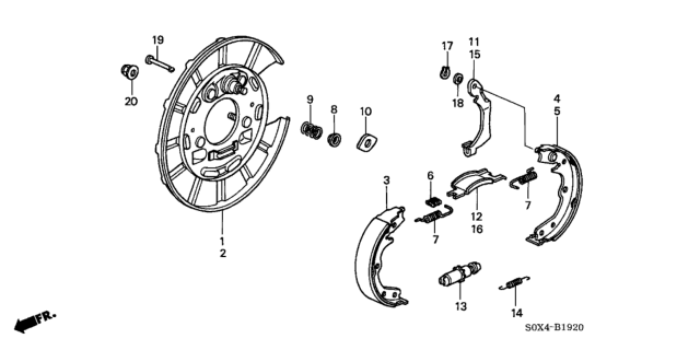 2004 Honda Odyssey  Shoe B, Driver Side Parking Brake Diagram for 43155S0XA02