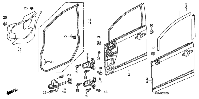 2006 Honda Civic  Weatherstrip, R. FR. Door Diagram for 72310SNAA01