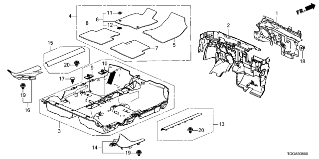 2021 Honda Civic FLOOR MAT SET *NH900L* (DEEP BLACK) Diagram for 83600TGGA01ZB