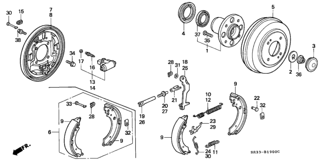 1992 Honda Civic Cylinder Assembly, Left Rear Wheel Diagram for 43301S04003