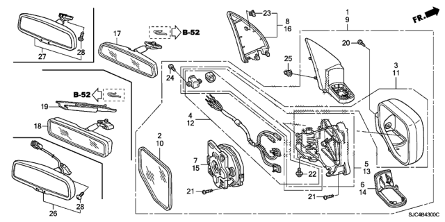 2006 Honda Ridgeline  Mirror Assembly, Passenger Side Door (Steel Blue Metallic) (R.C.) (Heated) Diagram for 76200SJCA21ZA