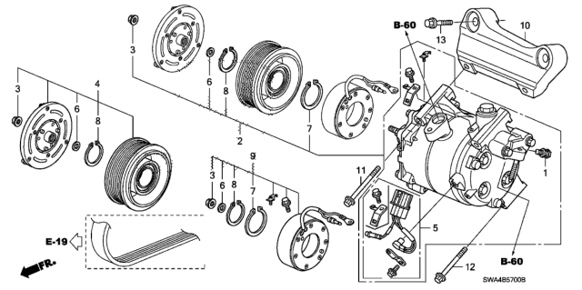 2010 Honda CR-V  COMPRESSOR, A/C Diagram for 38800RWCA05RM