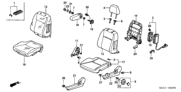 2001 Honda Civic Cover, L. Reclining *NH361L* (CF GRAY) Diagram for 81638S5AJ11ZA