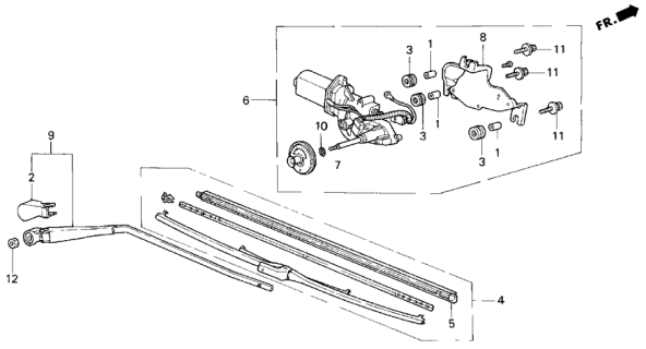 1995 Honda Odyssey Motor Assembly, Rear Windshield Wiper Diagram for 76700SX0003