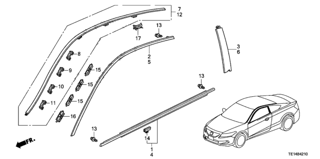 2012 Honda Accord Garnish, R. FR. Door Center Pillar Diagram for 72430TE0A01