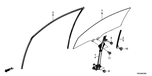 2018 Honda Civic  Glass, L. FR. Door Diagram for 73350TBGA00
