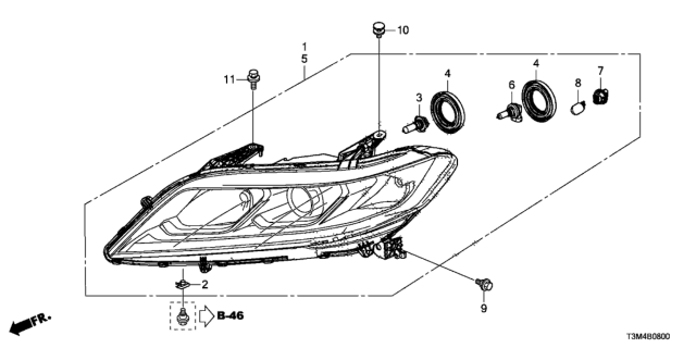 2017 Honda Accord Headlight Assembly, Driver Side Diagram for 33150T3LA31