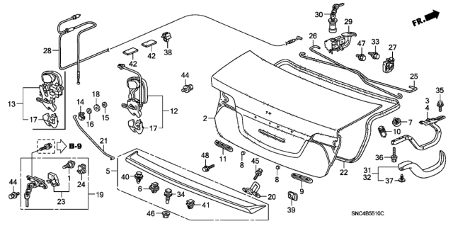 2006 Honda Civic Clip, Trunk Opener Spring Diagram for 74873S30013