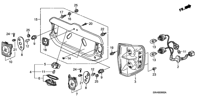 2004 Honda Pilot Lamp Unit, R. Tail Diagram for 33501S9VA02