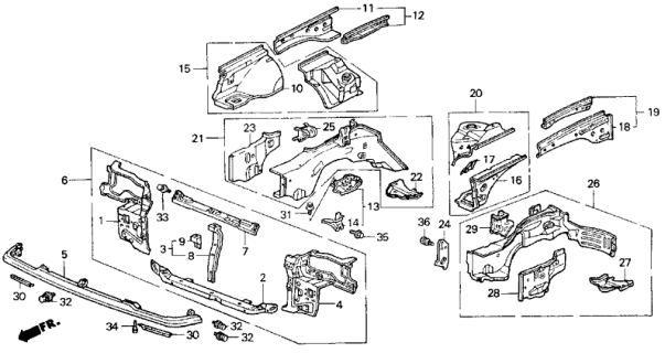 1988 Honda Civic  Panel Set, Left Front Bulkhead Diagram for 04611SH4300ZZ