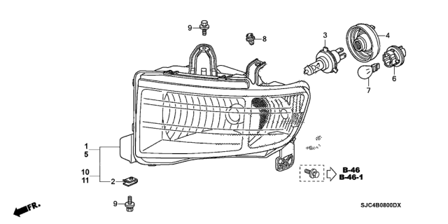 2006 Honda Ridgeline  Headlight Unit, Passenger Side Diagram for 33101SJCA02