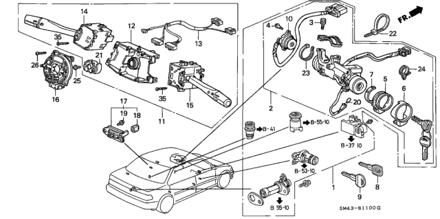 1990 Honda Accord  Lock Assy., Steering Diagram for 35100SM4A11