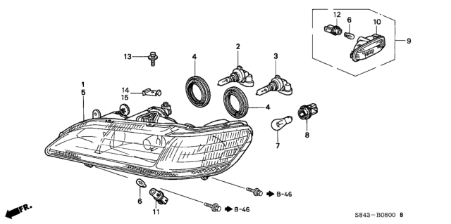 2000 Honda Accord  Headlight Unit, Driver Side Diagram for 33151S84A01